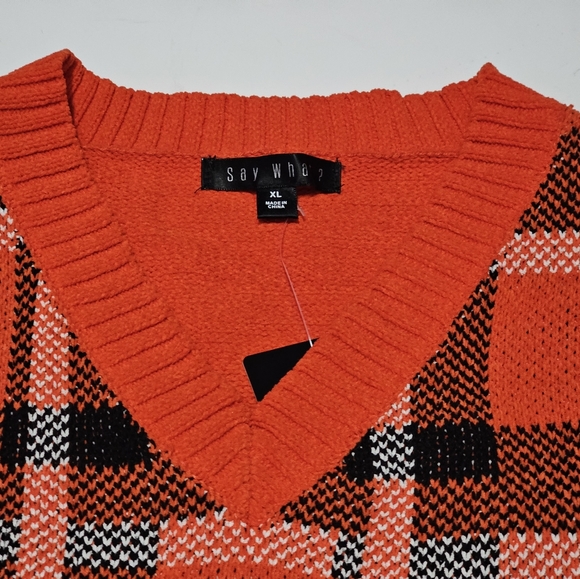 Say What Orange Plaid V Neck Crop Sweater Sleeveless Vest Size Xl NWT - Picture 3 of 12
